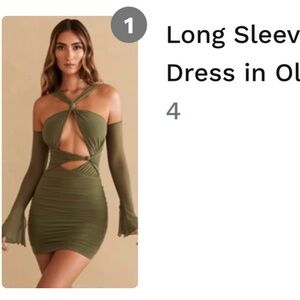 Oh Polly Long Sleeve Cut Out Mini Dress in Olive